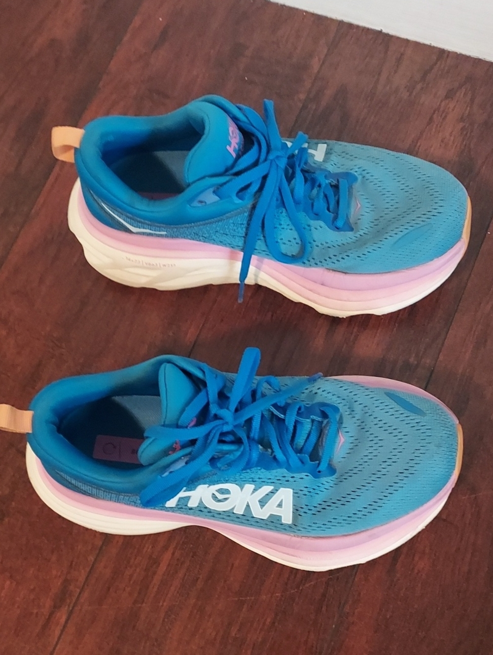 Hoka Women's Teal Pink Orange Athletic Running Shoes Sz 7 - Picture 3 of 7
